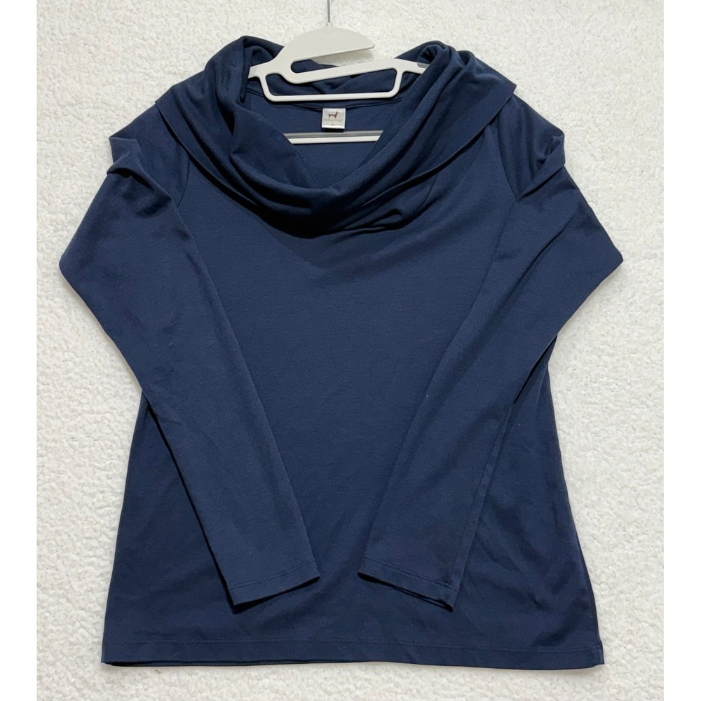 Peruvian Connection Navy Blue Pima Cotton Cowl Neck Long Sleeve Top Size L‎